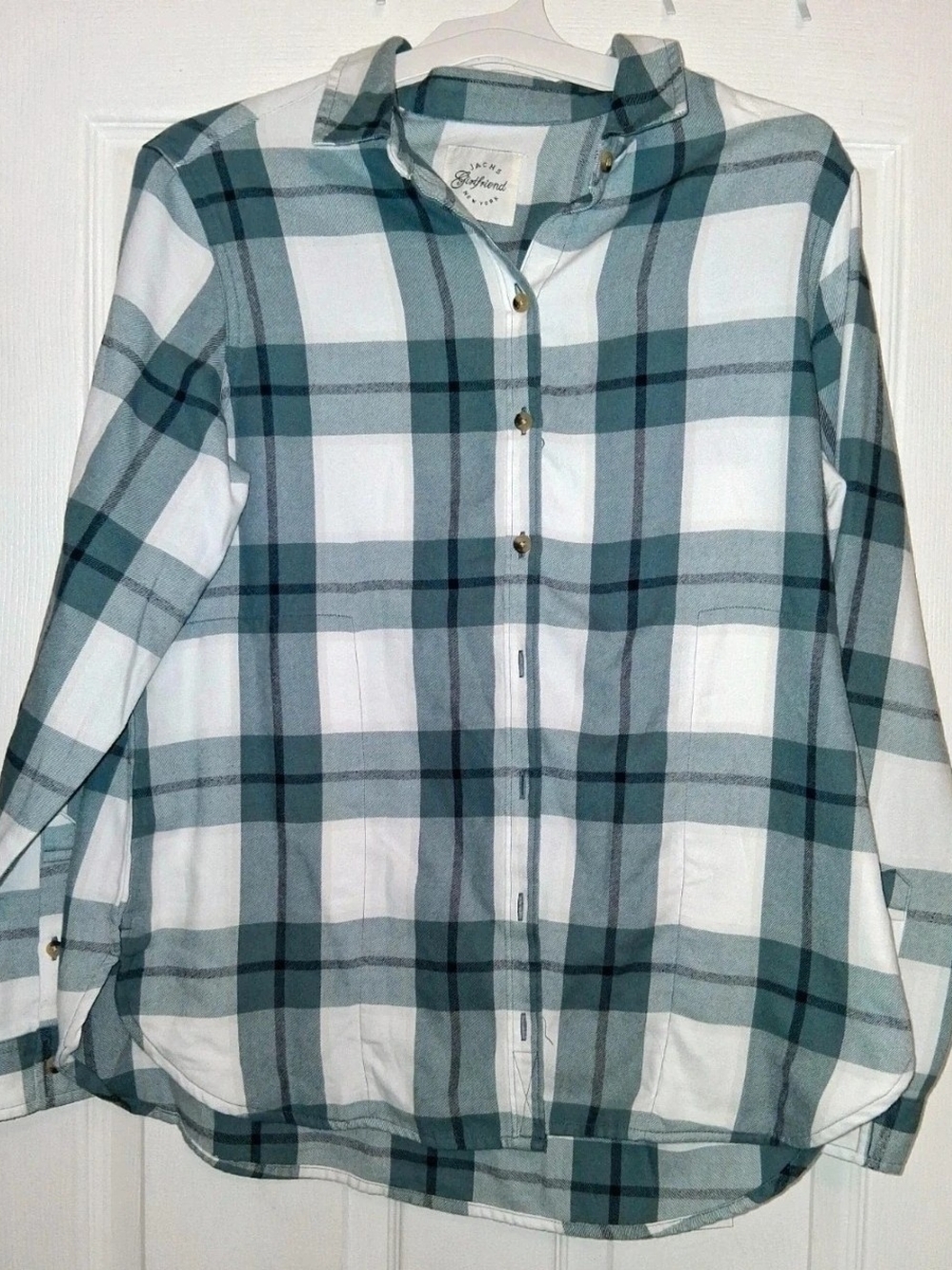 JACHS Girlfriend Teal & White Plaid Button-Down Shirt